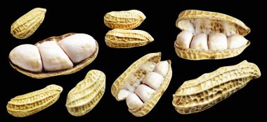 Kesme yolu ile izole edilmiş fıstıklar, siyah arka planda gölge yok, yemek malzemeleri, sağlıklı yiyecekler.