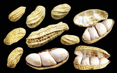 Kesme yolu ile izole edilmiş fıstıklar, siyah arka planda gölge yok, yemek malzemeleri, sağlıklı yiyecekler.