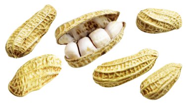 Kesme yolu ile izole edilmiş fıstıklar, beyaz arka planda gölge yok, yemek malzemeleri, sağlıklı yiyecekler.