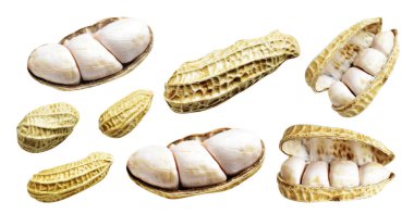 Kesme yolu ile izole edilmiş fıstıklar, beyaz arka planda gölge yok, yemek malzemeleri, sağlıklı yiyecekler.