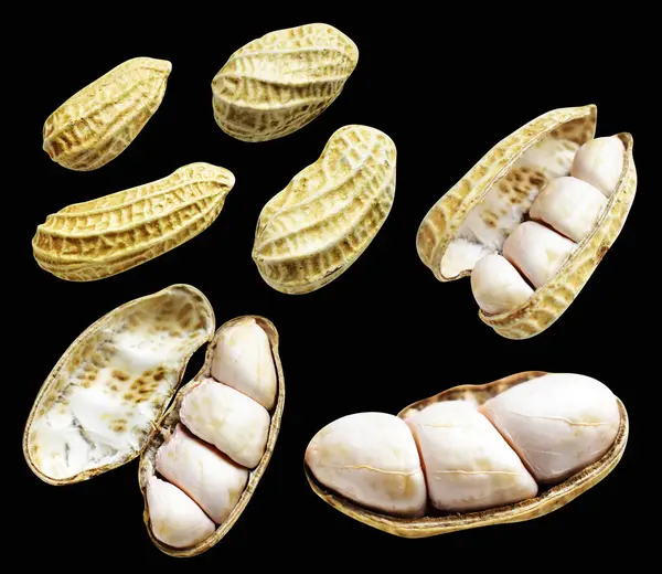 Kesme yolu ile izole edilmiş fıstıklar, siyah arka planda gölge yok, yemek malzemeleri, sağlıklı yiyecekler.