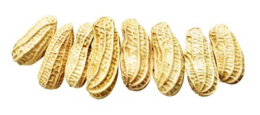 Kesme yolu ile izole edilmiş fıstıklar, beyaz arka planda gölge yok, yemek malzemeleri, sağlıklı yiyecekler.