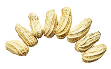 Kesme yolu ile izole edilmiş fıstıklar, beyaz arka planda gölge yok, yemek malzemeleri, sağlıklı yiyecekler.