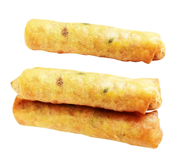 Kırmızıda kızartılmış altın sarısı börekler kırpma yolu ile izole edilmiş, beyaz arka planda gölge yok, Vietnam mutfağı, Çin yemeği