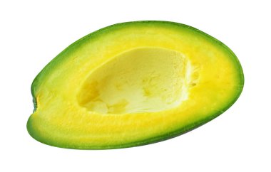 Avokado yarısı ya da kırpma yolu ile izole edilmiş dilim, beyaz arkaplanda gölge yok