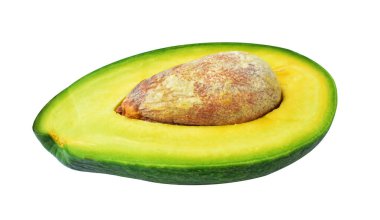 Avokado yarısı ya da kırpma yolu ile izole edilmiş dilim, beyaz arkaplanda gölge yok