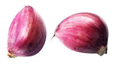 Sarımsak karanfili kırpma yolu ile izole edilmiş, beyaz arka planda gölge yok, malzeme pişirme, mor sarımsak