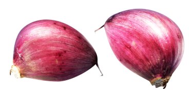 Sarımsak karanfili kırpma yolu ile izole edilmiş, beyaz arka planda gölge yok, malzeme pişirme, mor sarımsak