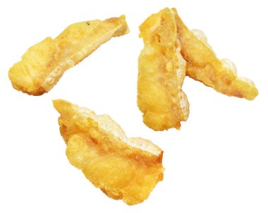 Kızarmış fileto balığı kırpma yolu ile izole edilmiş, beyaz arka planda gölge yok.