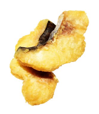 Kızarmış fileto balığı kırpma yolu ile izole edilmiş, beyaz arka planda gölge yok.