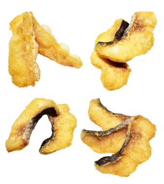 Kızarmış fileto balığı kırpma yolu ile izole edilmiş, beyaz arka planda gölge yok.