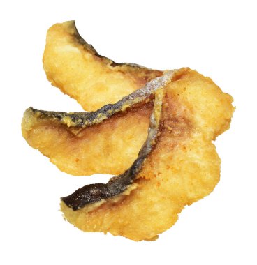 Kızarmış fileto balığı kırpma yolu ile izole edilmiş, beyaz arka planda gölge yok.