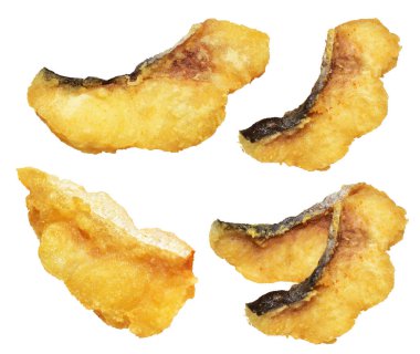 Kızarmış fileto balığı kırpma yolu ile izole edilmiş, beyaz arka planda gölge yok.