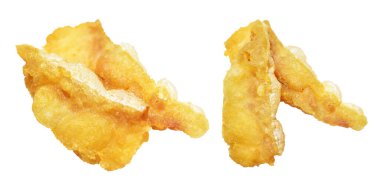 Kızarmış fileto balığı kırpma yolu ile izole edilmiş, beyaz arka planda gölge yok.