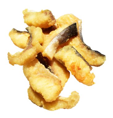 Kızarmış fileto balığı kırpma yolu ile izole edilmiş, beyaz arka planda gölge yok.