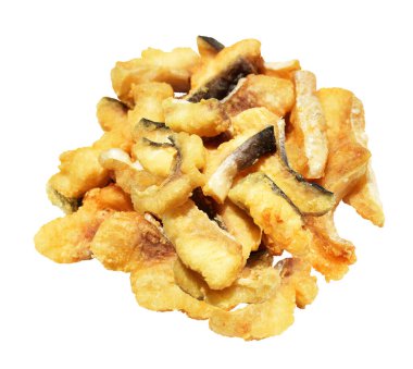 Kızarmış fileto balığı kırpma yolu ile izole edilmiş, beyaz arka planda gölge yok.