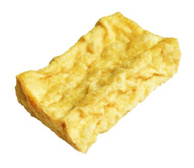 Kızarmış tofu, kırpma yolu ile izole edilmiş, beyaz arka planda gölge yok, Vietnam stili, soya fasulyesinden yapılmış vejetaryen ya da vejetaryen ve diyet.