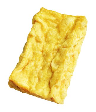 Kızarmış tofu, kırpma yolu ile izole edilmiş, beyaz arka planda gölge yok, Vietnam stili, soya fasulyesinden yapılmış vejetaryen ya da vejetaryen ve diyet.