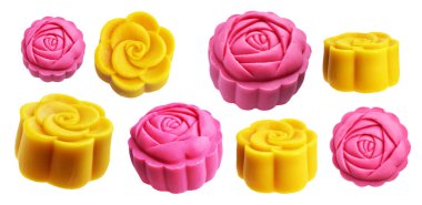 Beyaz arka planda izole edilmiş yumuşak ay pastası, kırpma yolu, gölge yok, Çin Sonbahar Festivali