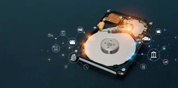 Hard drives are important storage devices. Business information. Document information. The concept of protecting data with security
