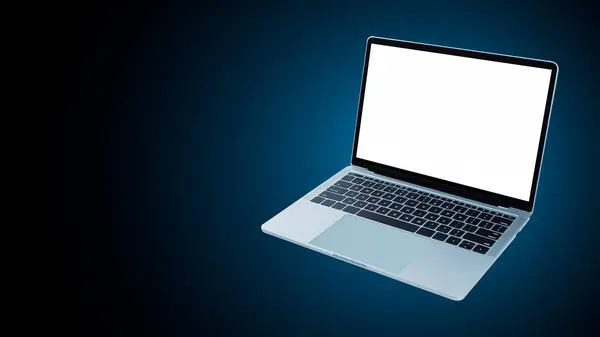 Silberner Laptop Mit Leerem Weißen Bildschirm Konzepte Für Werbung Und — Stockfoto