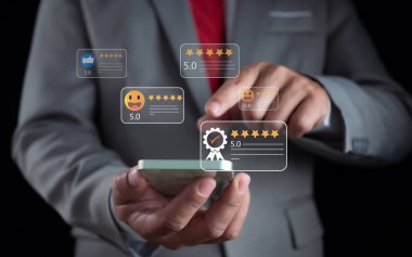 Müşteri memnuniyeti anketi konsepti, hizmet deneyimi derecelendirme çevrimiçi uygulama, müşteri değerlendirme ürünü hizmet kalitesi, memnuniyet değerlendirmesi, çok iyi kalite.