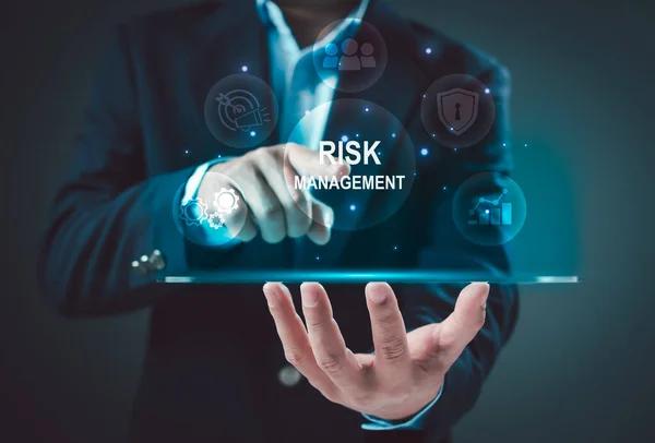 Risk management concept, Strategy and analyzing financial data on a virtual screen, Risk Management and Assessment for Business Investment Concept, Risky business risk management control and strategy.