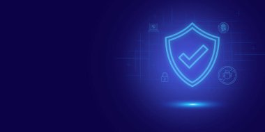 Gelecekçi mavi kalkan ahlakı ve güvenlik soyut teknoloji geçmişi. Yapay Zeka Dijital Dönüşüm ve İş Kuantum İnternet Ağı İletişim ve Antivirüs.