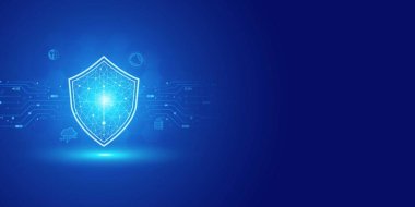 Gelecekçi mavi kalkan ahlakı ve güvenlik soyut teknoloji geçmişi. Yapay Zeka Dijital Dönüşüm ve İş Kuantum İnternet Ağı İletişim ve Antivirüs.