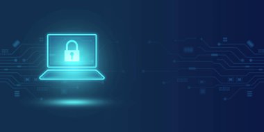 Bilgisayarı dijital arkaplan ve güvenlik soyut teknoloji geçmişi, teknoloji ve bilgisayar ağı koruma kavramı ve İş İnternet ağı ile kapatıldı.