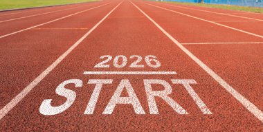 Yeni Yıl Çözüm 2026 konsepti, Atletizm pistinde yeni yıla hazırlanan yarışma ve değişim, planlama ve başarıya yeni sezonun başlaması üzerine yazılan söz 2026..
