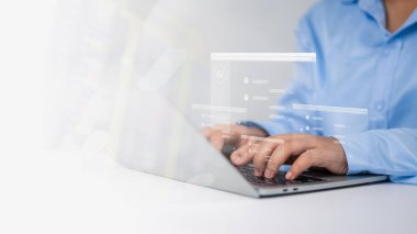 Yapay Zeka ve Teknoloji Geliştirme, AI ile sohbet etmek için yazılım, iş analizinde yapay zeka ağı, iş adamı AI sohbet sistemini kullanarak soruların cevaplarını buluyor..