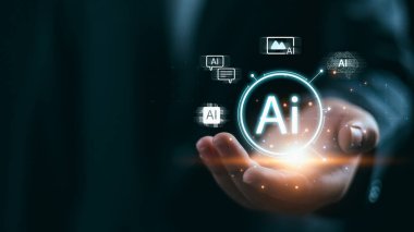 İnsanlar yapay zeka ile çalışır, iş adamları akıllı yapay zeka teknolojisi kullanır, sorunları çözmek için komut girin, yapay zeka insanların işlerini yapmasına yardım etsin..