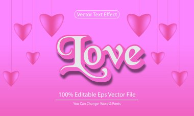 Love Valentine 'ın 3D metin efekti şablonu tasarımı