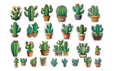 Şirin kaktüs çıkartmaları paketi Kaktüs Etiketi Tasarım Koleksiyonu