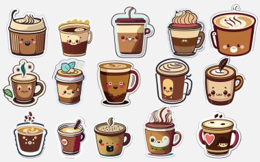 Kawaii Kahve Yapıştırması Vector el çizimi çizgi film kawaii karakter resimleme simgesi