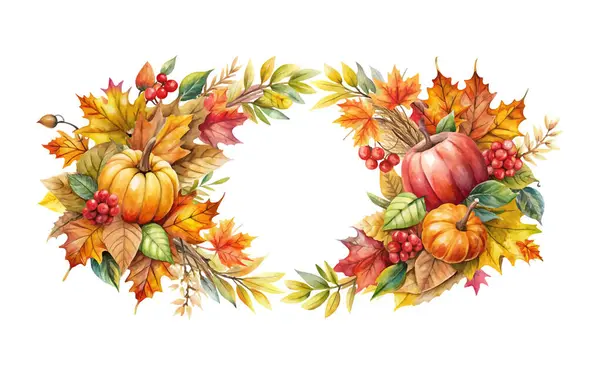 Suluboya vektörü sonbahar çelengi suluboya klişe çizimi izole arkaplan, sonbahar çelengi