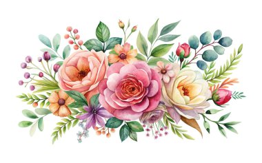 Charming Watercolor Floral vector design - White Background Clipart clipart