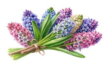 suluboya sümbül çiçek tasarımı veya vektör süslemeleri beyaz arkaplan vektör illüstrasyon Clipart