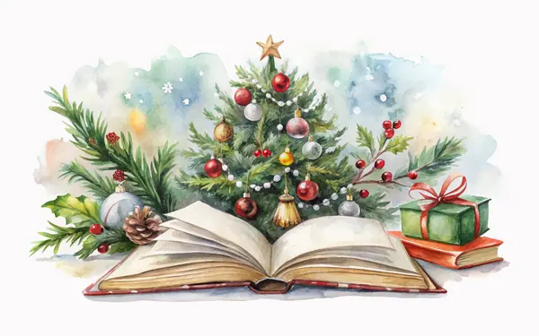Beyaz arkaplanda suluboya Kitap Noeli