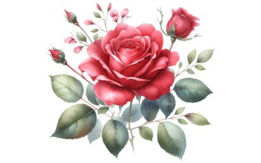 suluboya kırmızı gül çiçek vektör çizimi arkaplandan izole