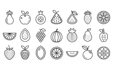 siyah çizgi sanat meyve simgesi vektör resmini beyaz arkaplandan izole et