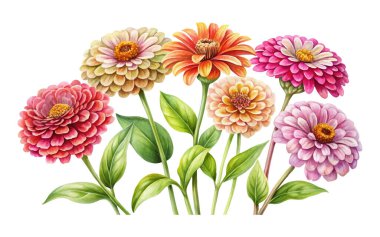 suluboya Zinnia çiçek vektör çizimi arkaplandan izole