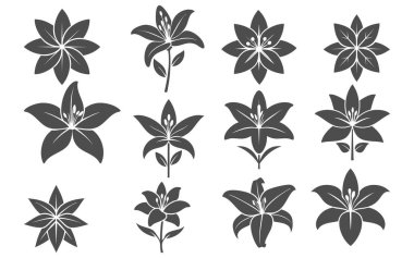 Lily çiçeğinin siyah silueti arkaplandan izole edilmiş basit vektör simgesi