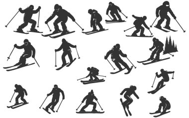 kış sporları aktiviteleri siyah siluet arka planda izole