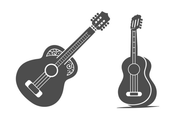 Instrumento Musical Guitarra Silueta Negra Aislada Fondo — Vector de stock