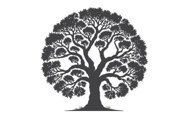 Beyaz arkaplanda ağaç siyah vektör silüeti çizimi