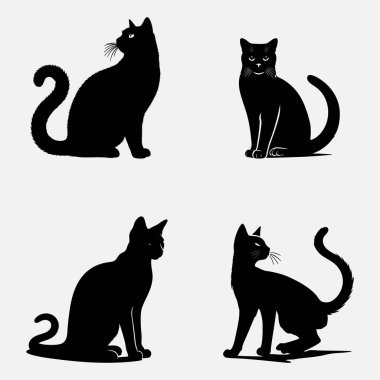 Siyah vektör sanat silueti kedisi katı beyaz arka planda tüm vücudu sayıyor