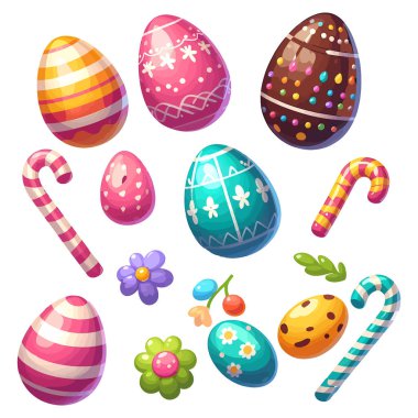 Renkli paskalya yumurtaları kümesi.