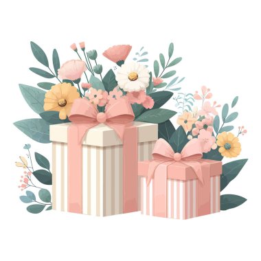 Hediye kutuları ve çiçekler